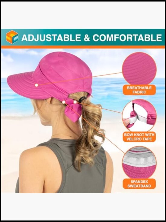 Wide Brim Sun Hat Convertible Visor UPF 50+ Ponytail Hole Outdoor Travel